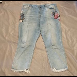 AE floral embroidered distressed mom jeans